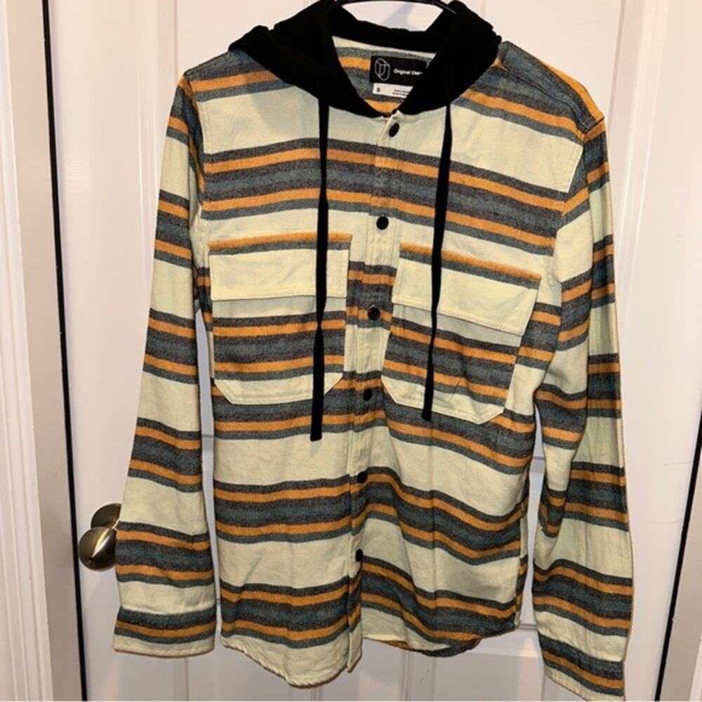 Original Use Men's Plaid Hooded Flannel Button-Down Long Sleeve Shirt